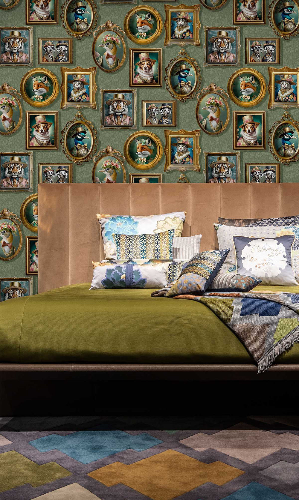 Sage Framed Regal Beasts Wallpaper R10053