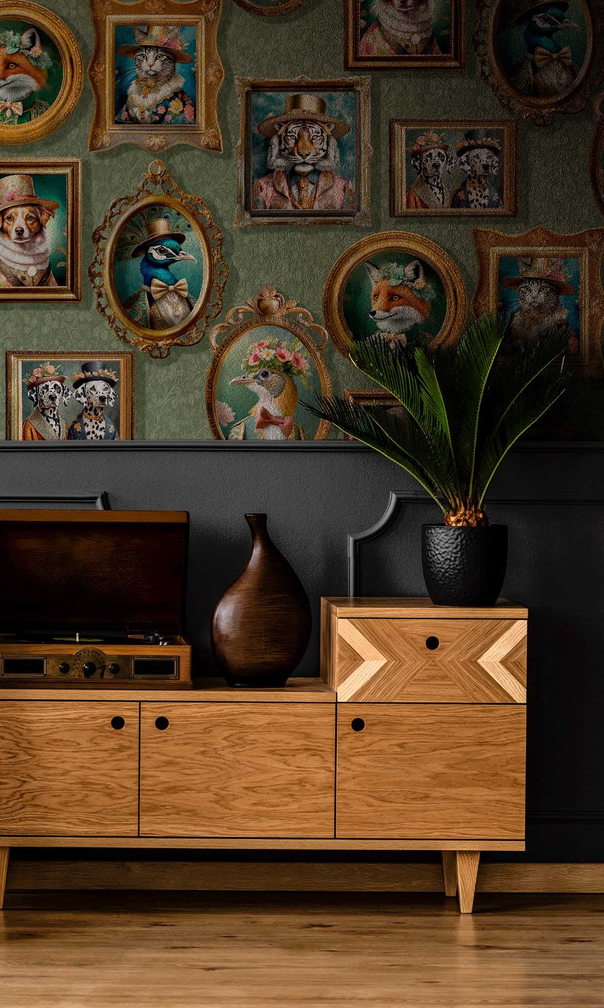 Sage Framed Regal Beasts Wallpaper R10053