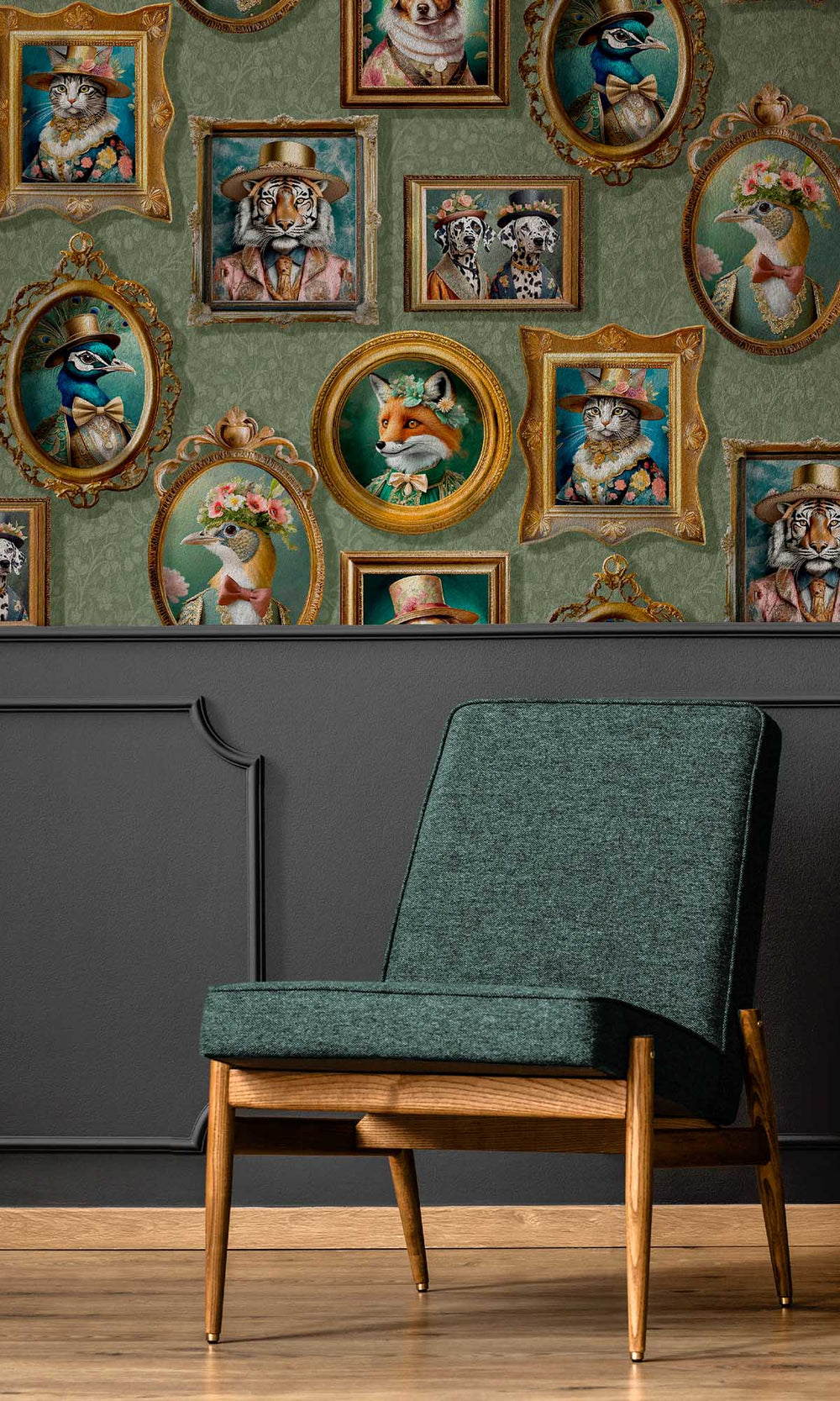 Sage Framed Regal Beasts Wallpaper R10053