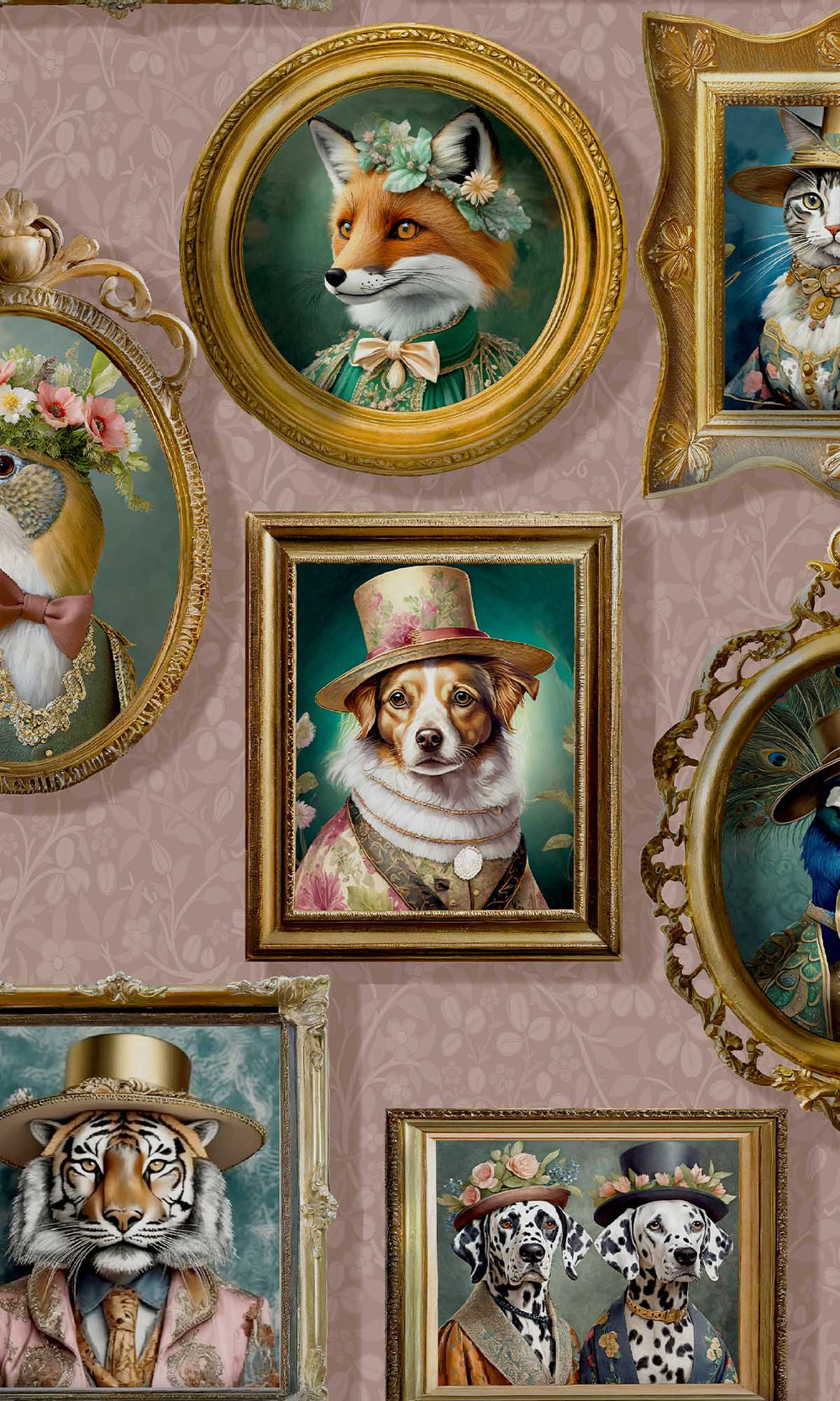 Pink Framed Regal Beasts Wallpaper R10054