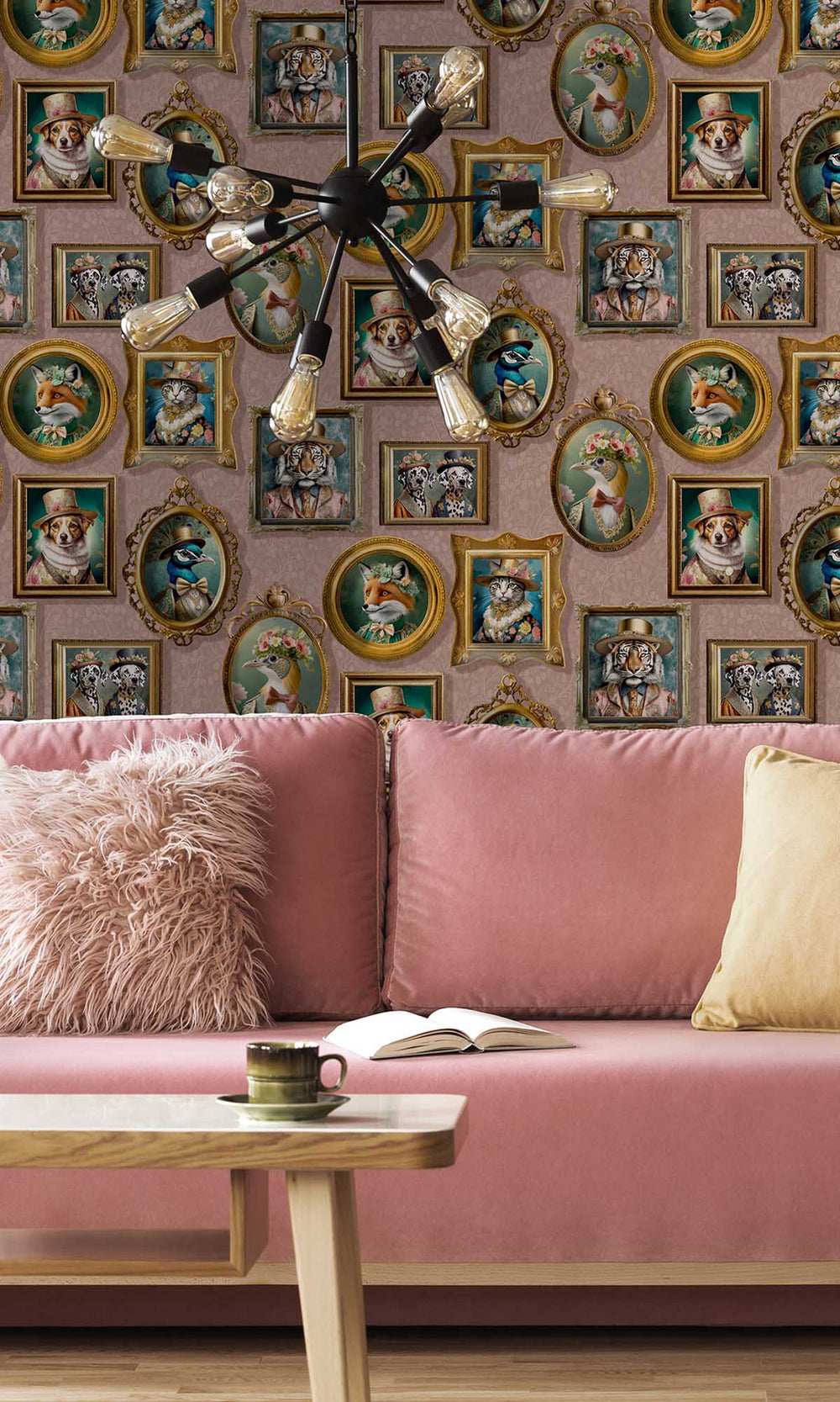 Pink Framed Regal Beasts Wallpaper R10054