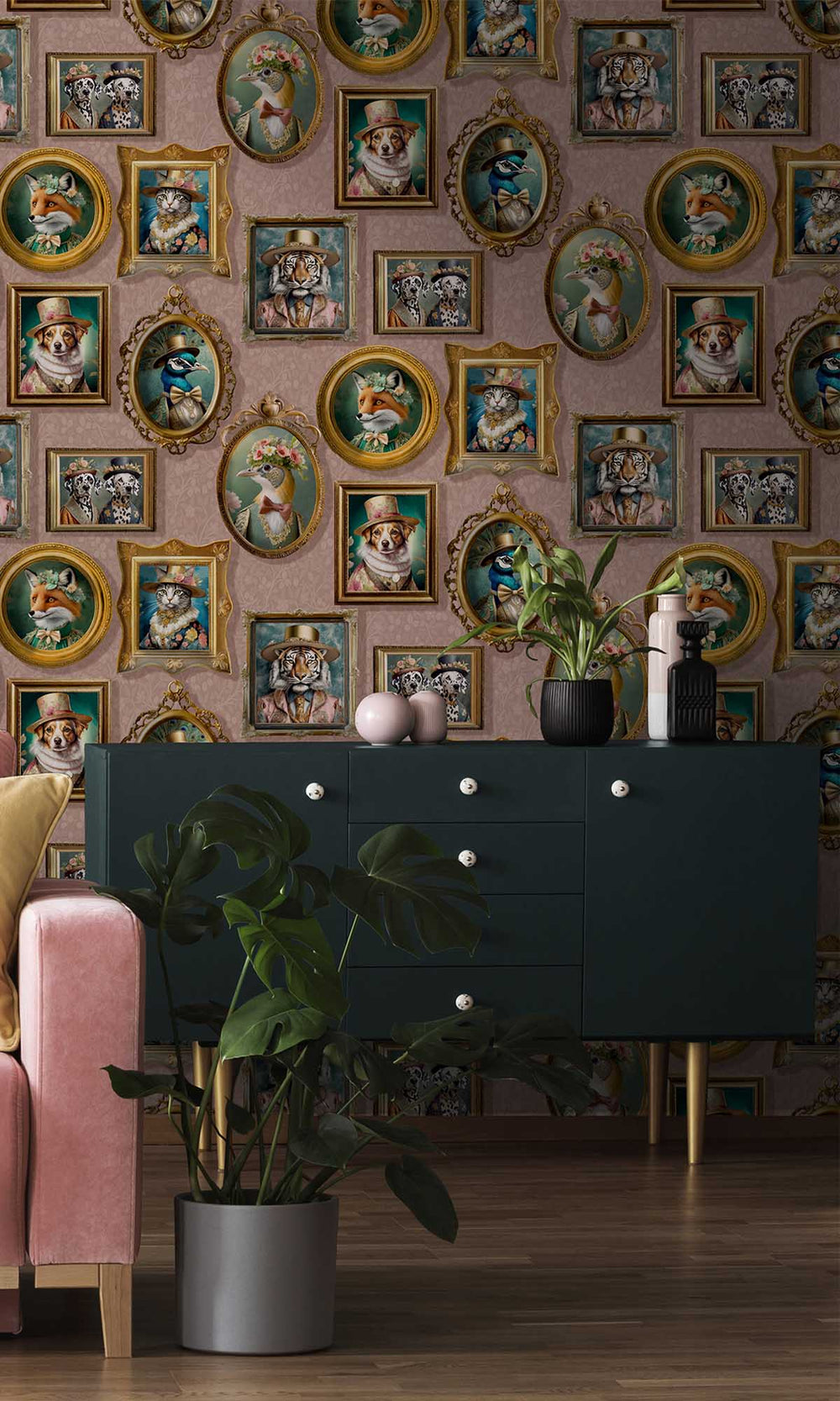 Pink Framed Regal Beasts Wallpaper R10054