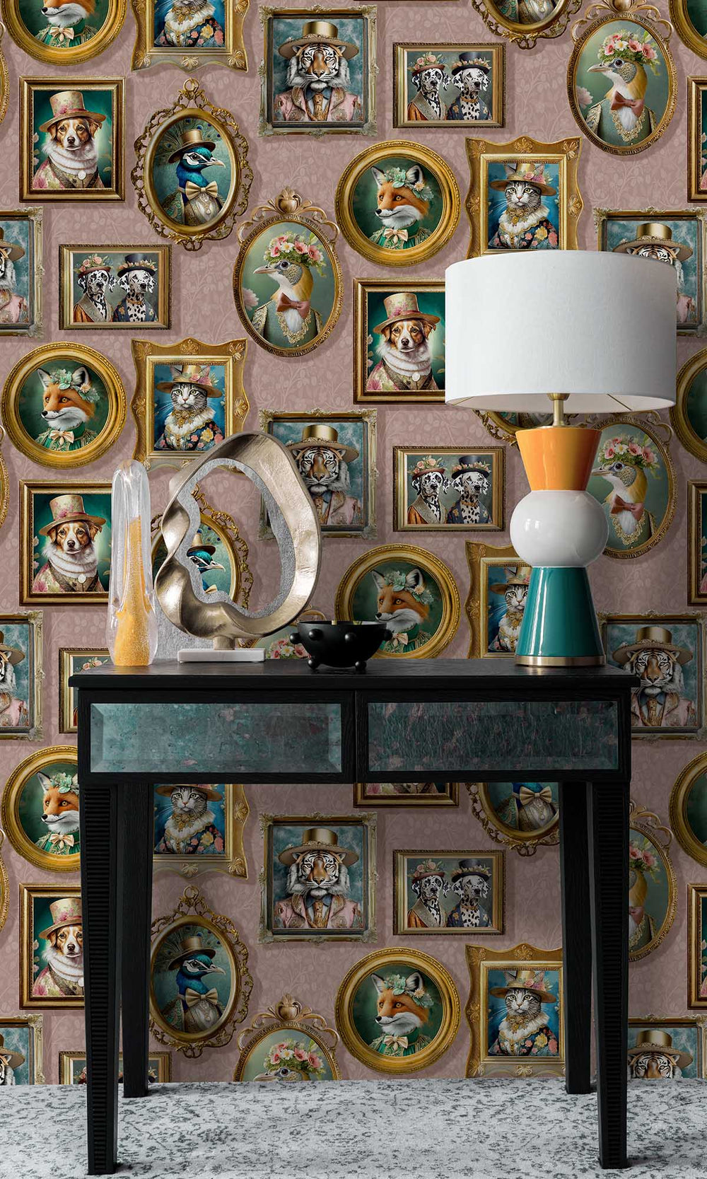Pink Framed Regal Beasts Wallpaper R10054