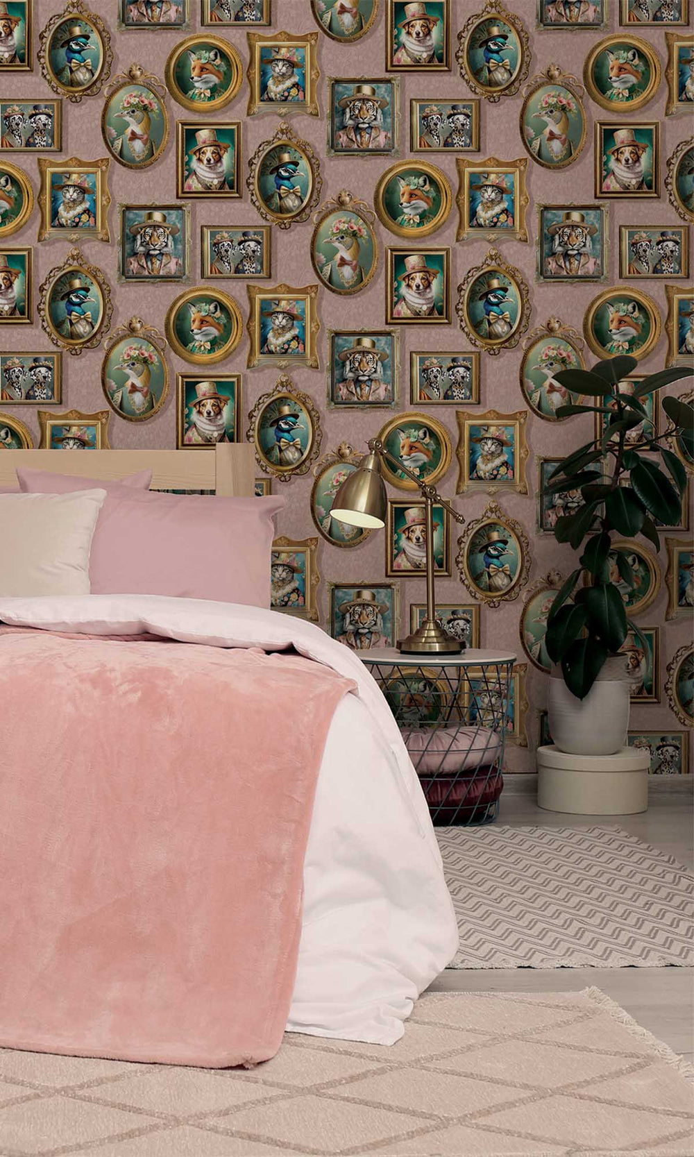Pink Framed Regal Beasts Wallpaper R10054