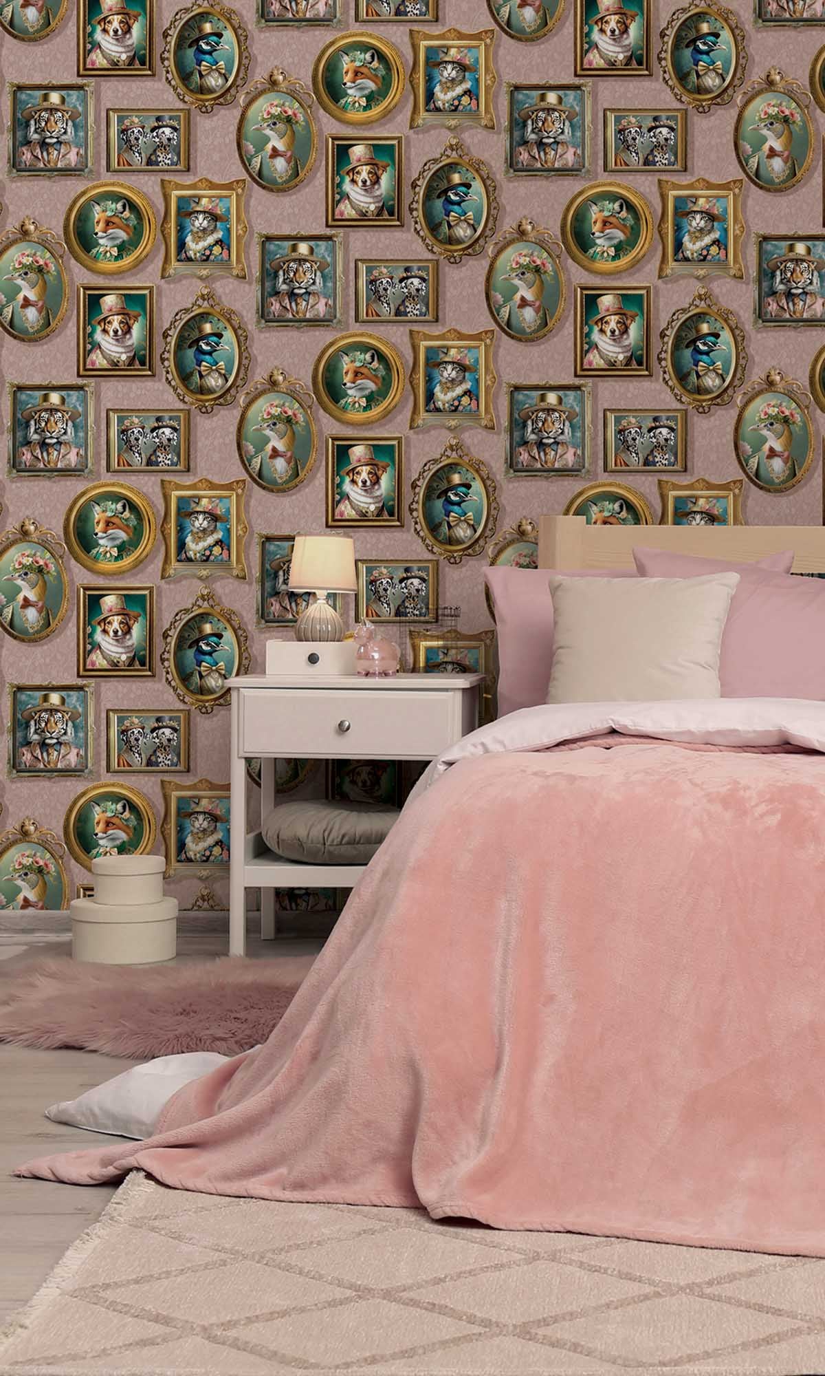 Pink Framed Regal Beasts Wallpaper R10054