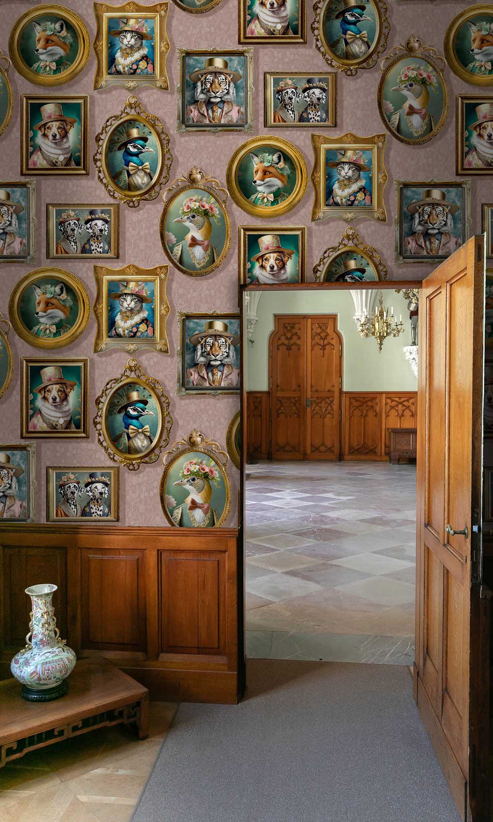 Pink Framed Regal Beasts Wallpaper R10054