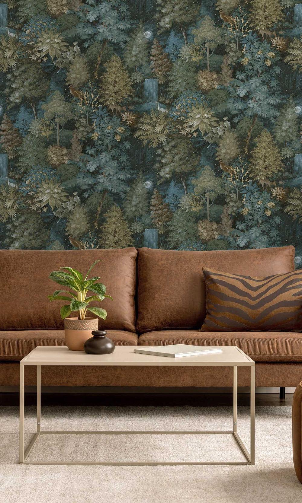Teal/Yellow Moonlit Forest Wallpaper R10055