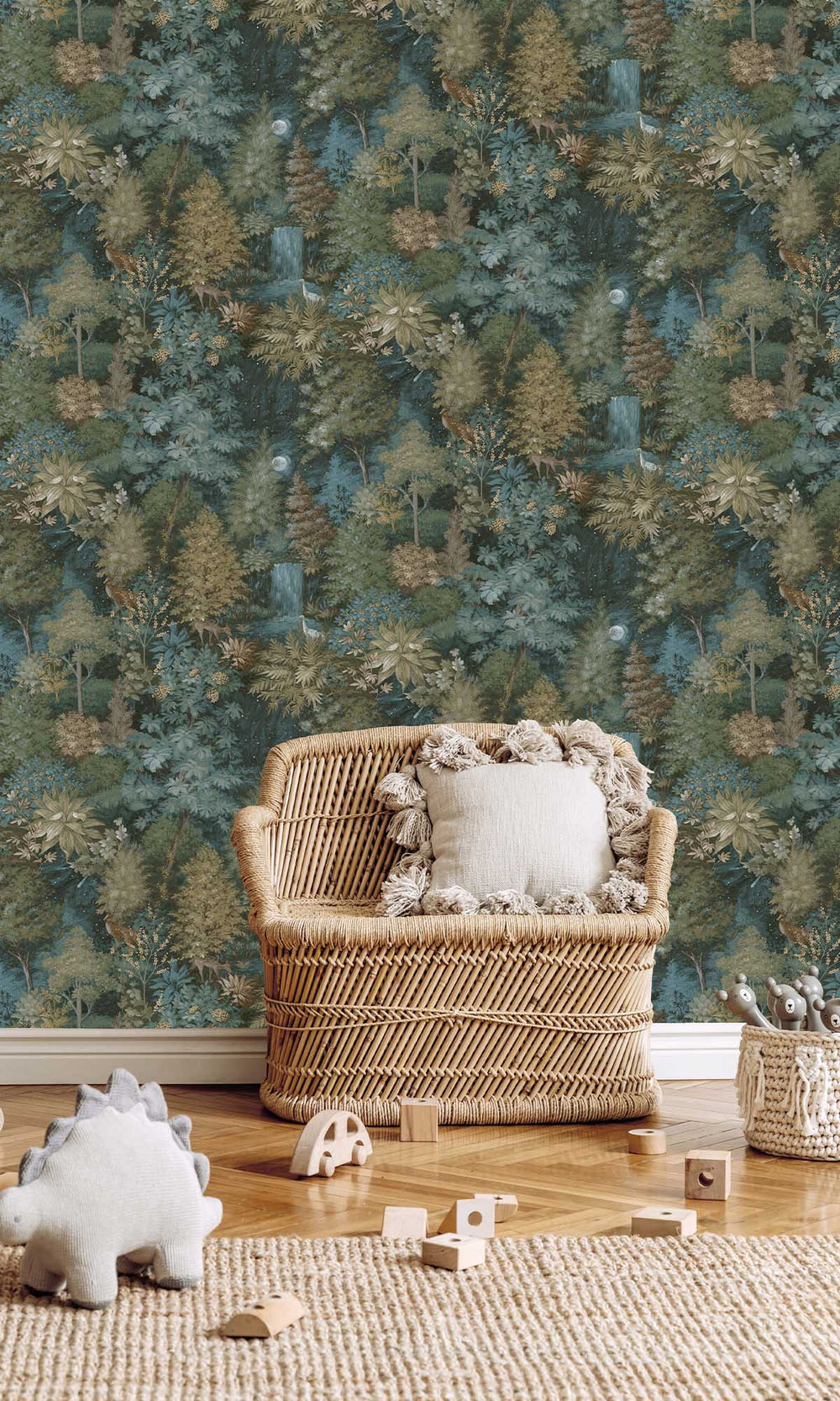 Teal/Yellow Moonlit Forest Wallpaper R10055