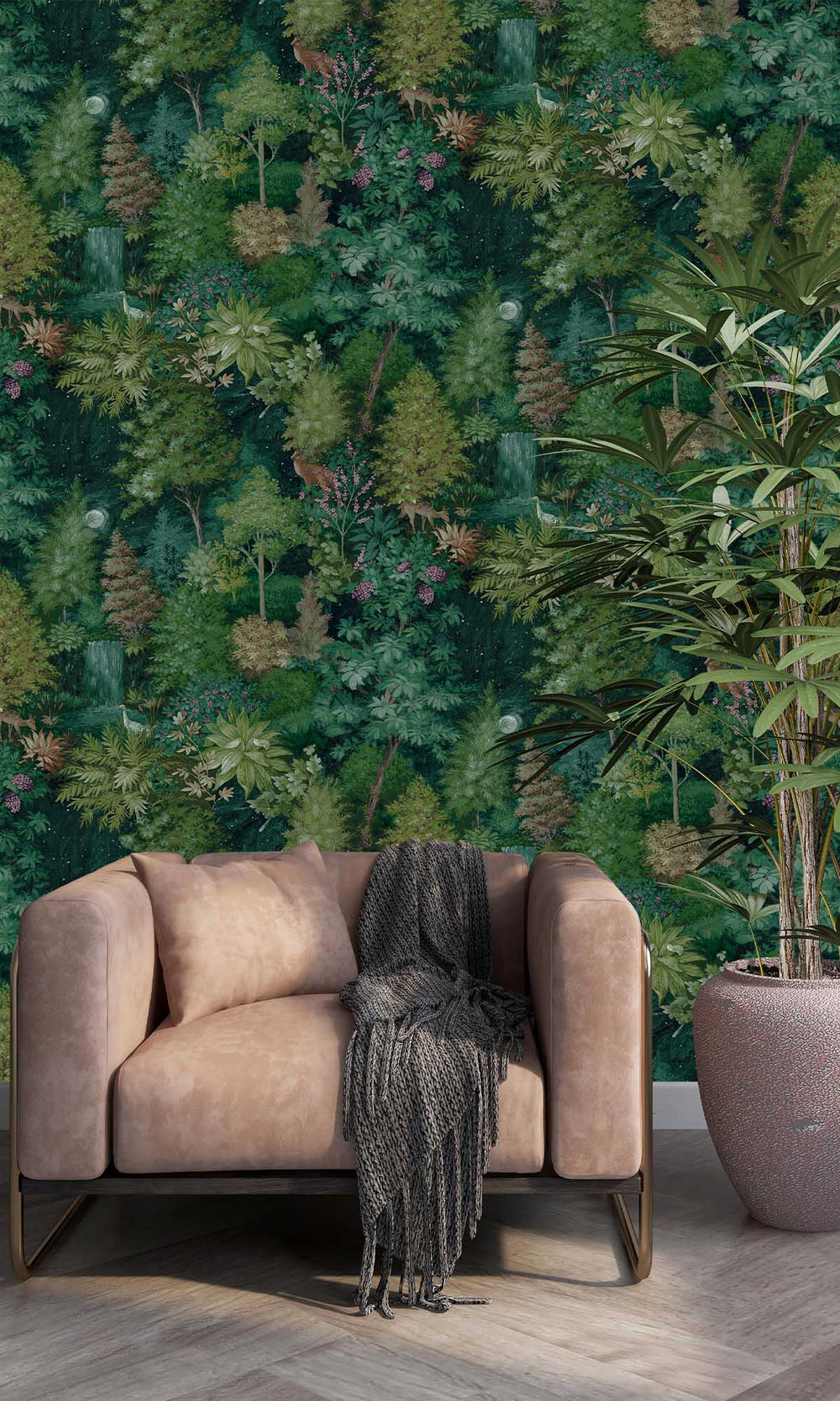 Green Moonlit Forest Wallpaper R10056