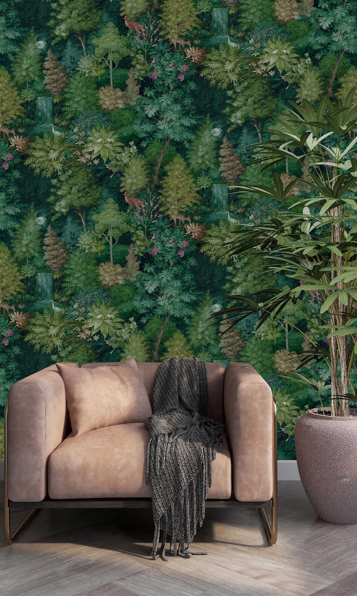 Green Moonlit Forest Wallpaper R10056
