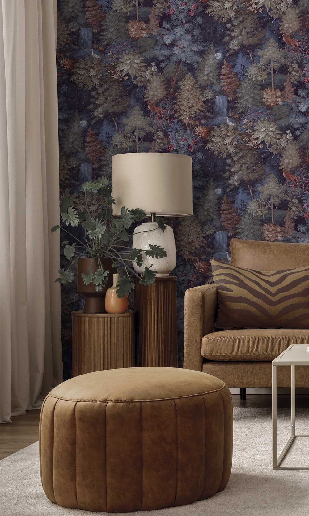 Navy Moonlit Forest Wallpaper R10057