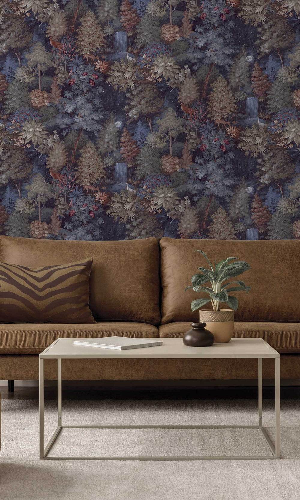 Navy Moonlit Forest Wallpaper R10057