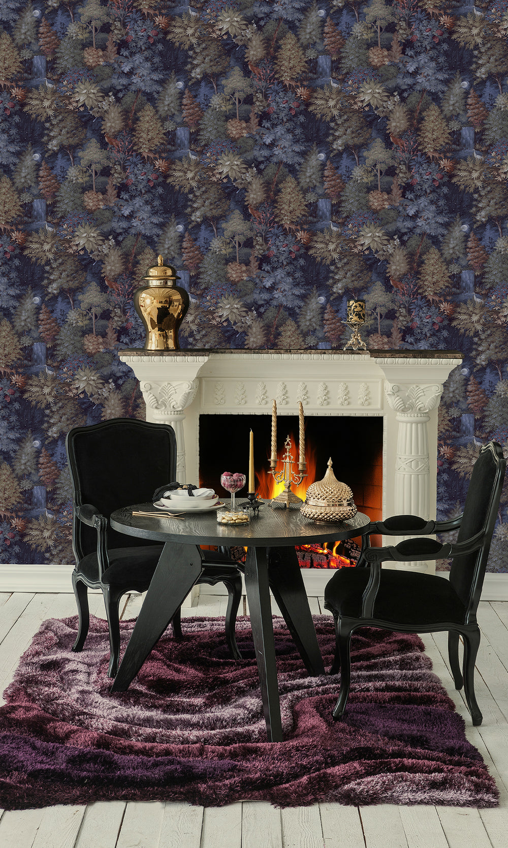Navy Moonlit Forest Wallpaper R10057
