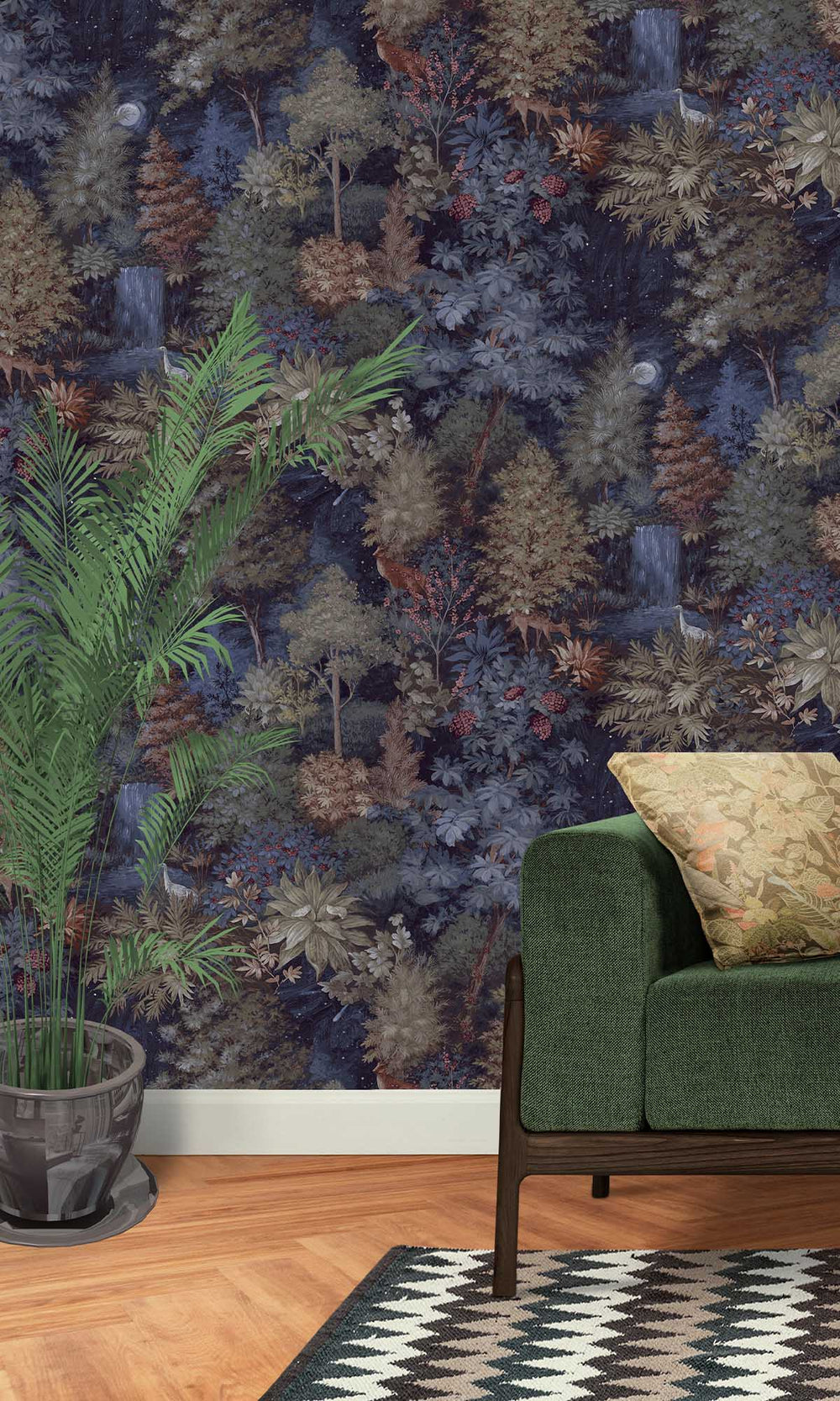 Navy Moonlit Forest Wallpaper R10057
