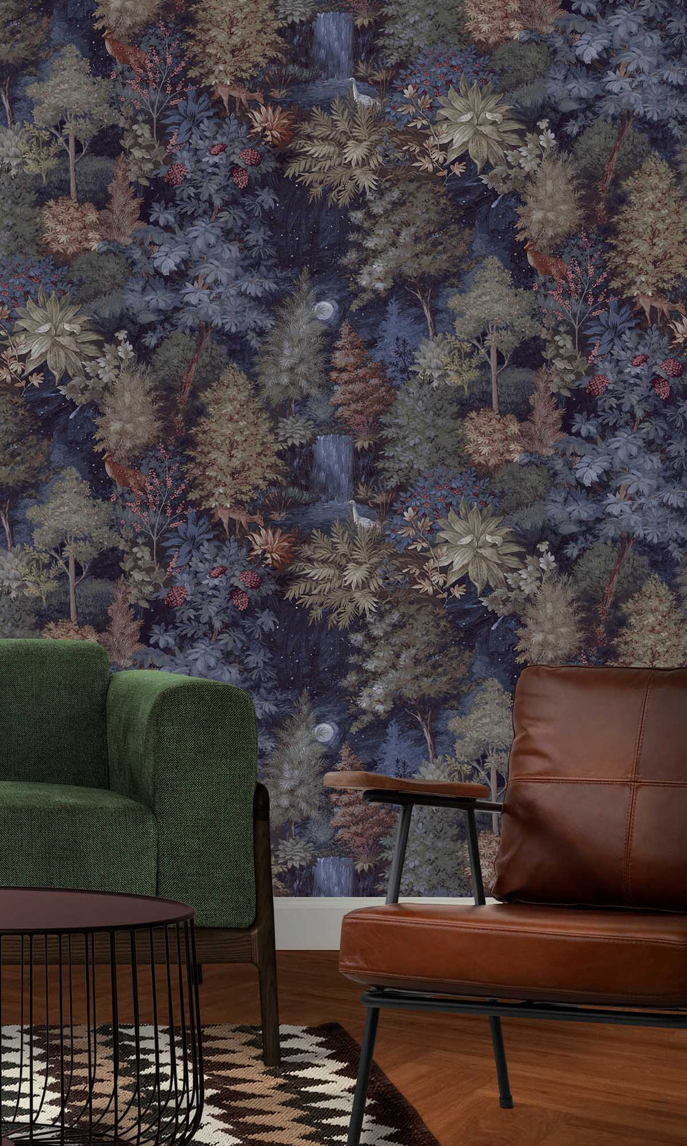 Navy Moonlit Forest Wallpaper R10057