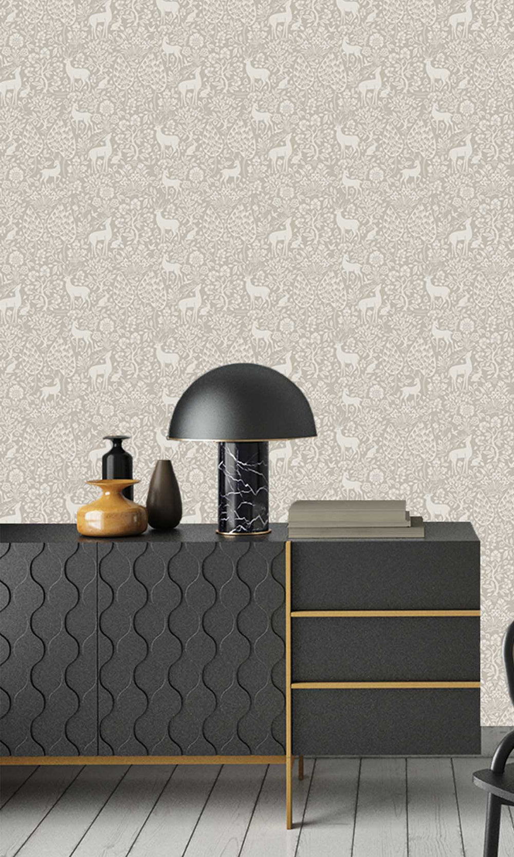 Taupe Peaceful Forest Scene Wallpaper R10059