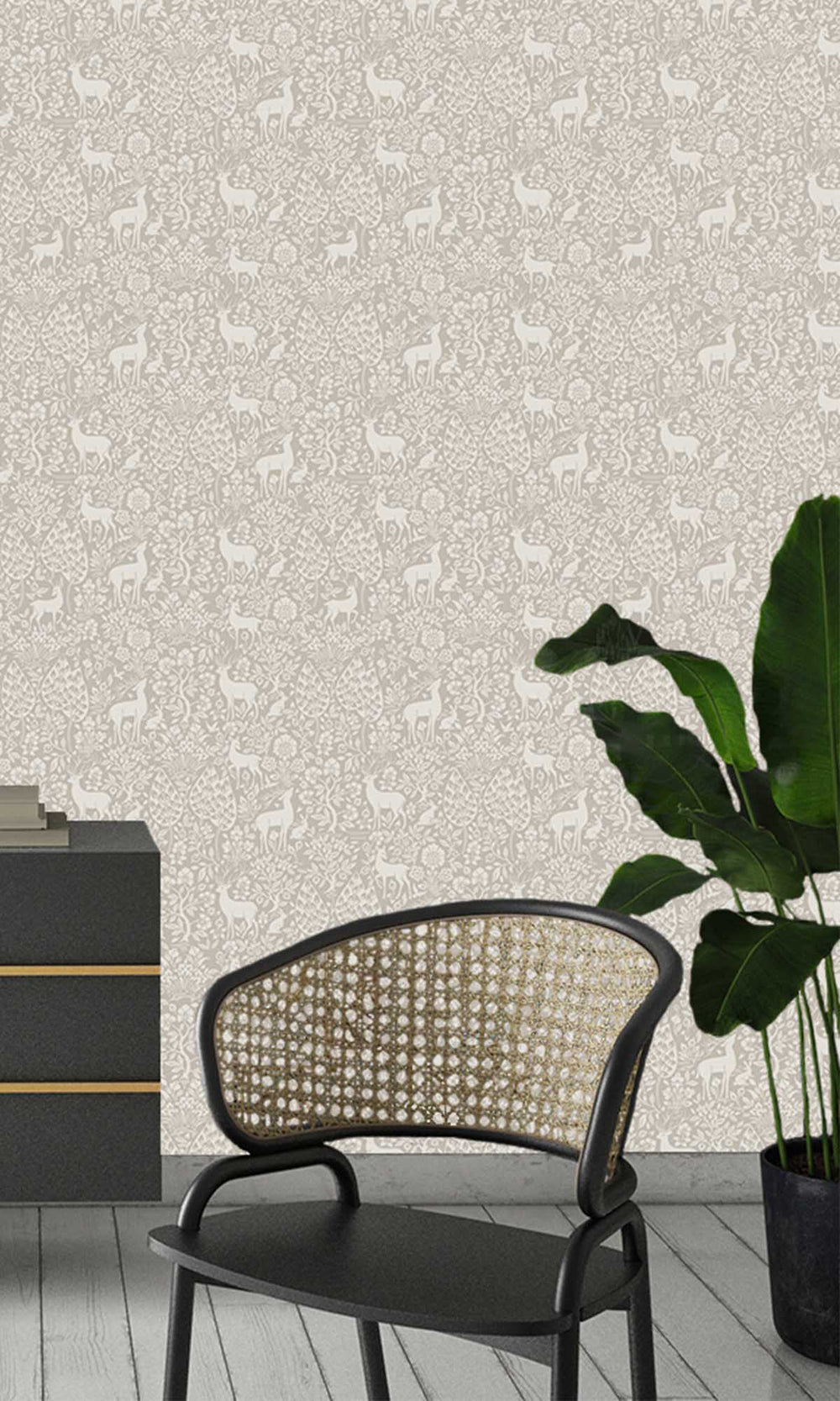 Taupe Peaceful Forest Scene Wallpaper R10059