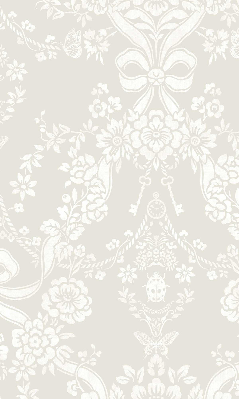 Taupe Damask Floral Bow Wallpaper R10063