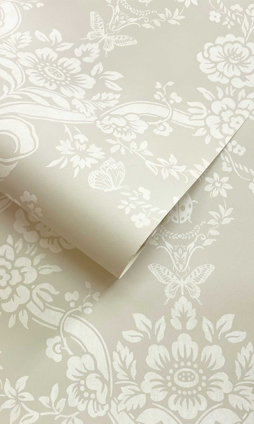 Taupe Damask Floral Bow Wallpaper R10063