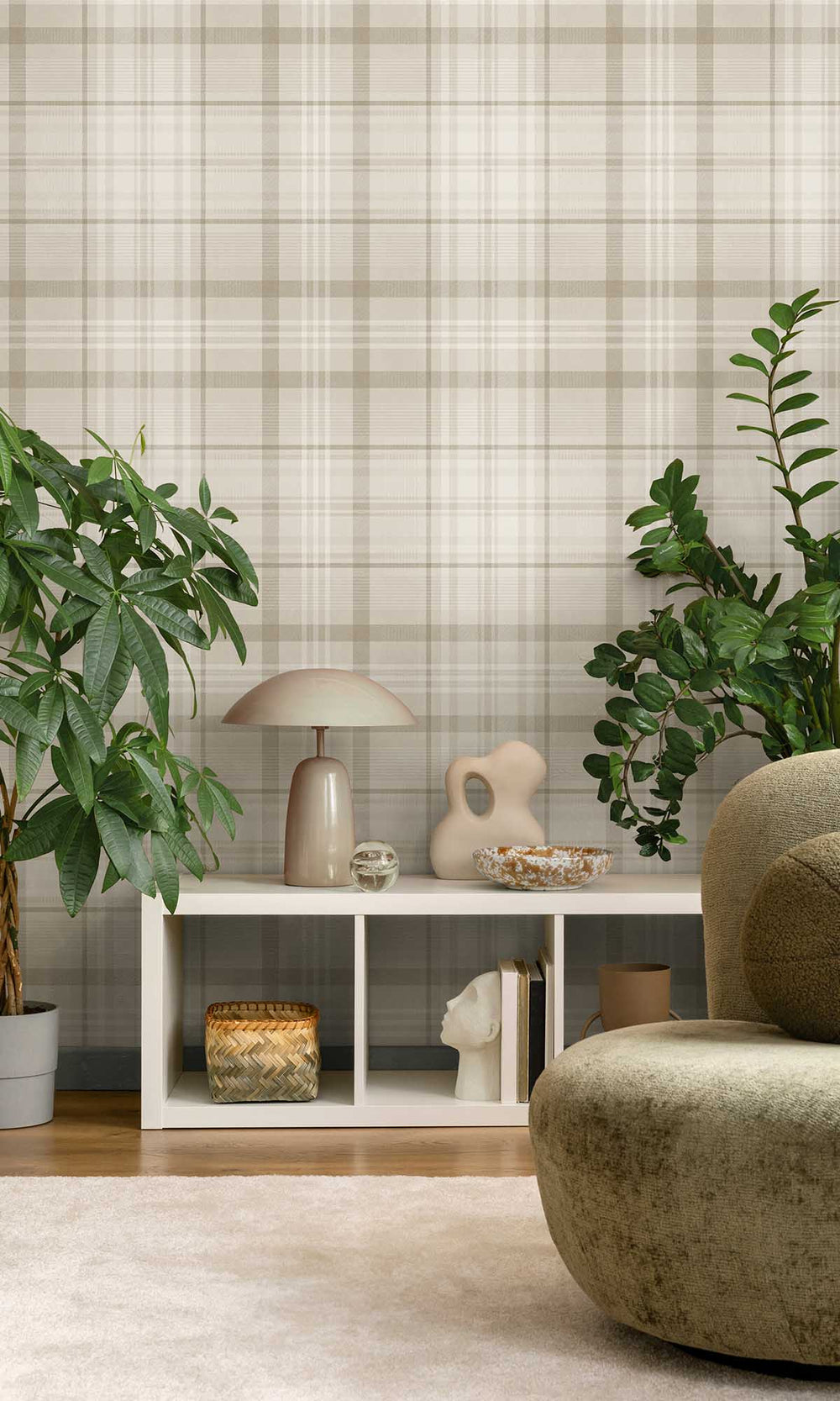 Neutral Kirkham Check Wallpaper R10064