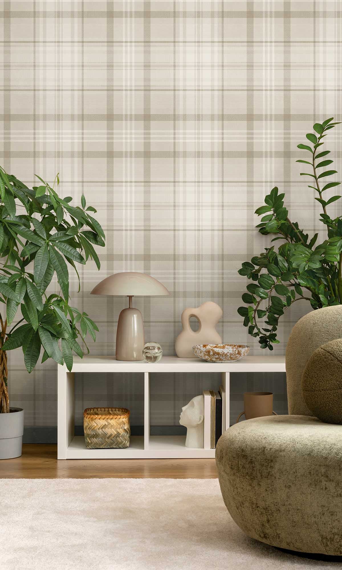 Neutral Kirkham Check Wallpaper R10064