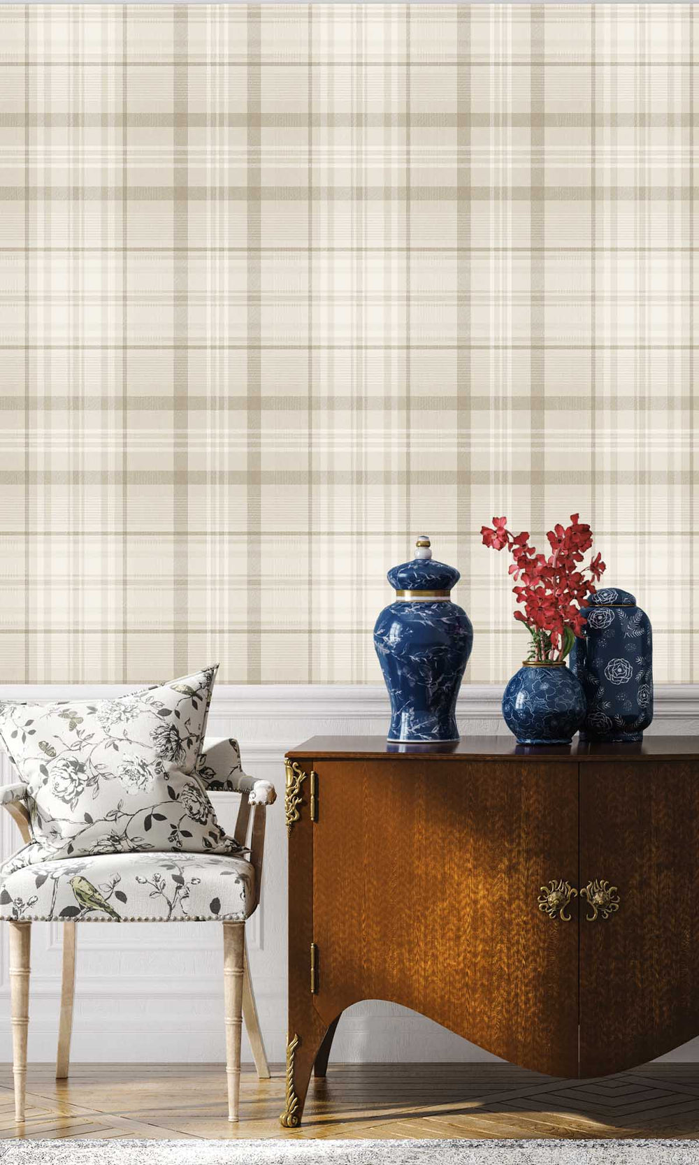 Neutral Kirkham Check Wallpaper R10064