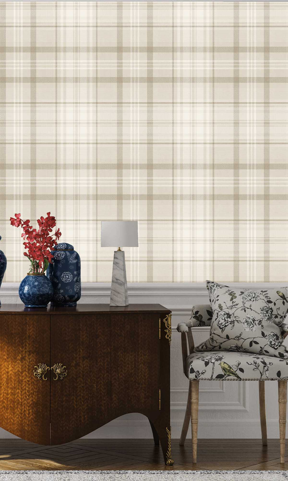 Neutral Kirkham Check Wallpaper R10064