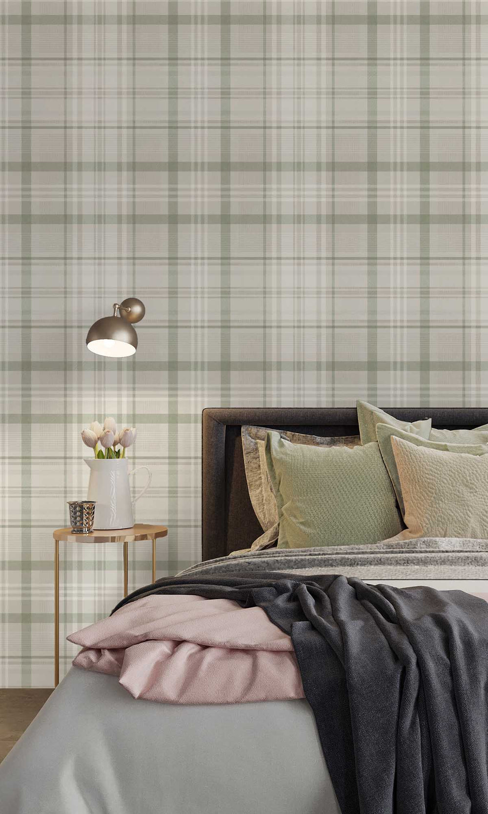 Green Kirkham Check Wallpaper R10065