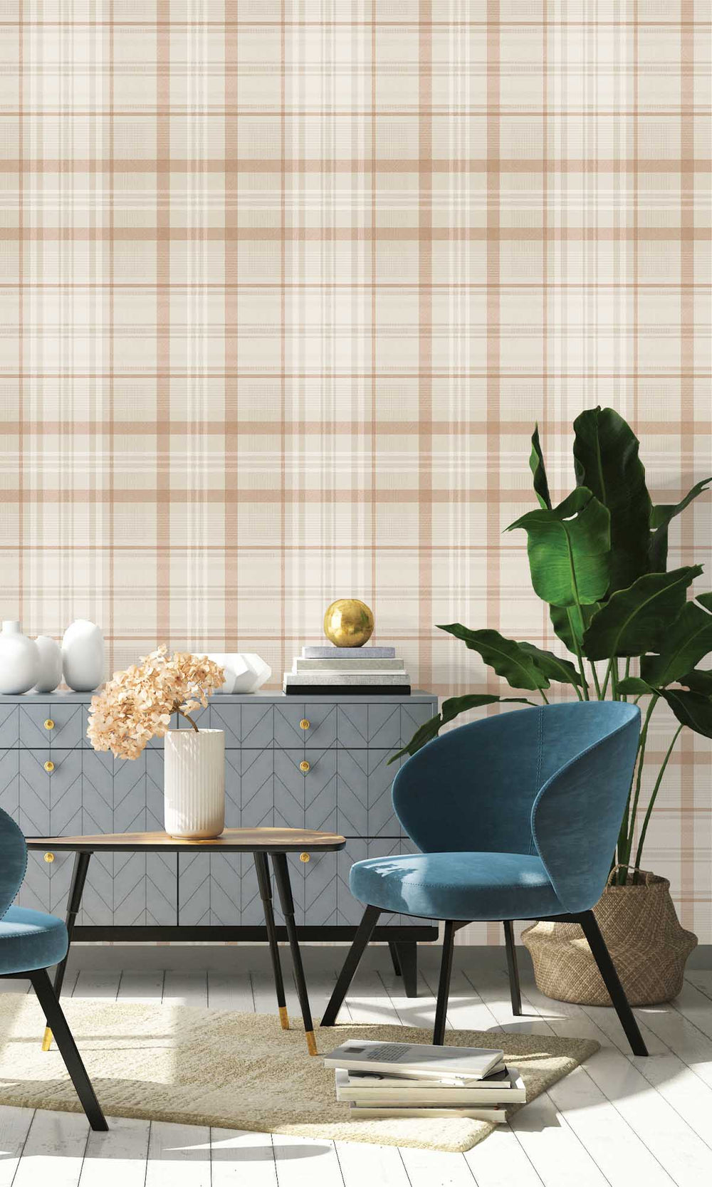 Orange Kirkham Check Wallpaper R10066