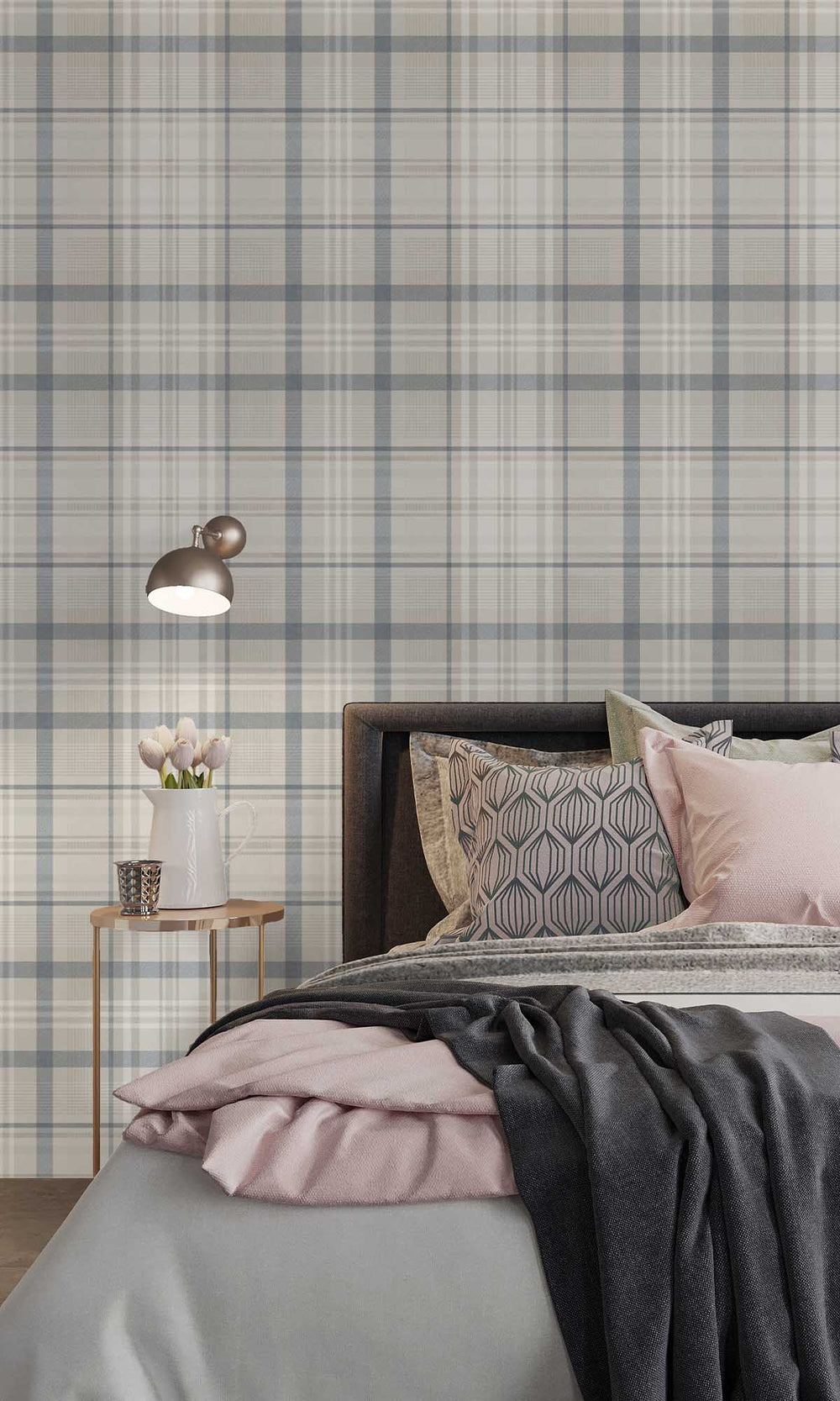 Navy Kirkham Check Wallpaper R10067