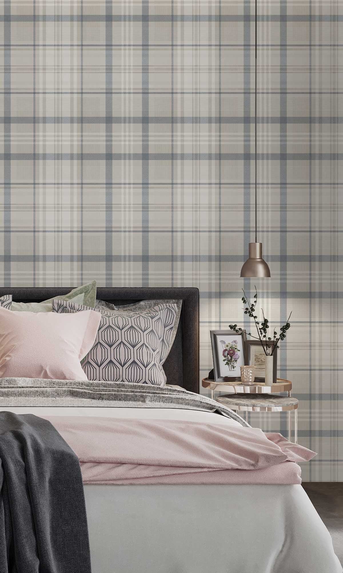 Navy Kirkham Check Wallpaper R10067