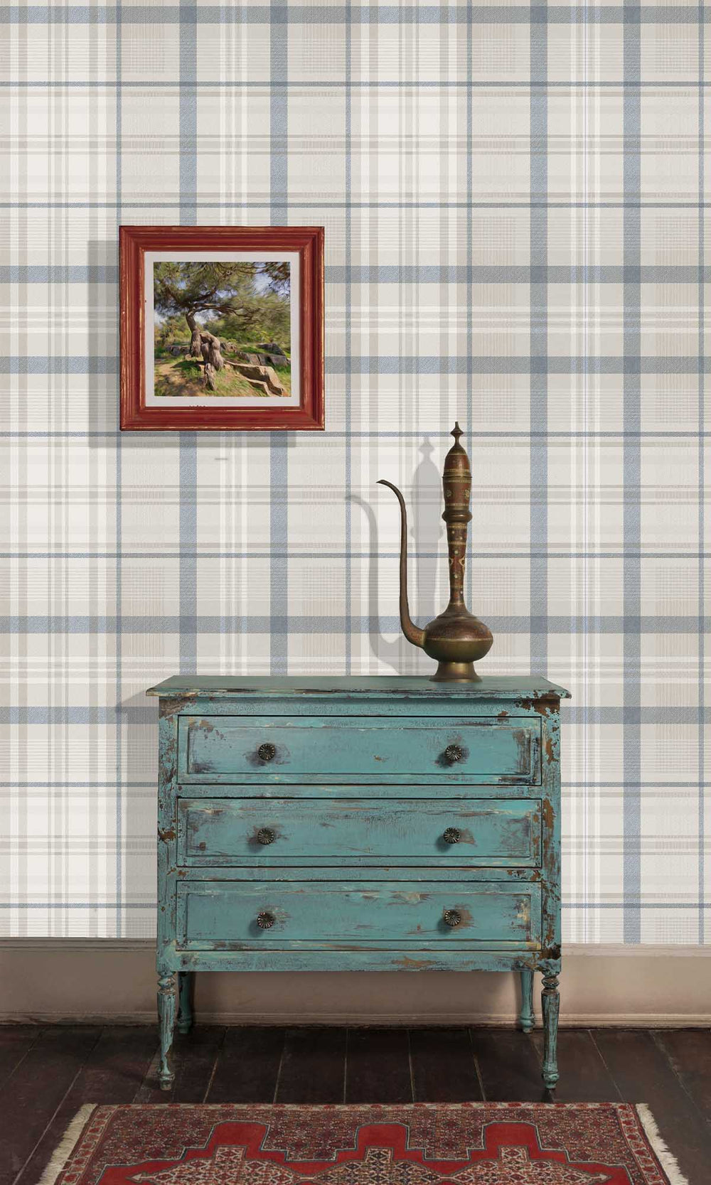 Navy Kirkham Check Wallpaper R10067