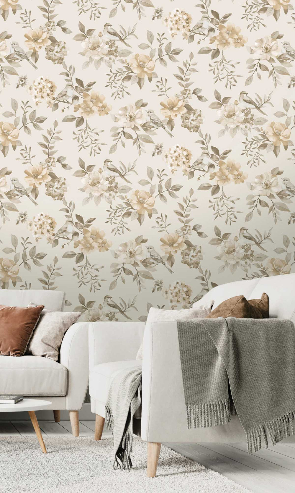 Neutral Birds in a Garden Wallpaper R10068