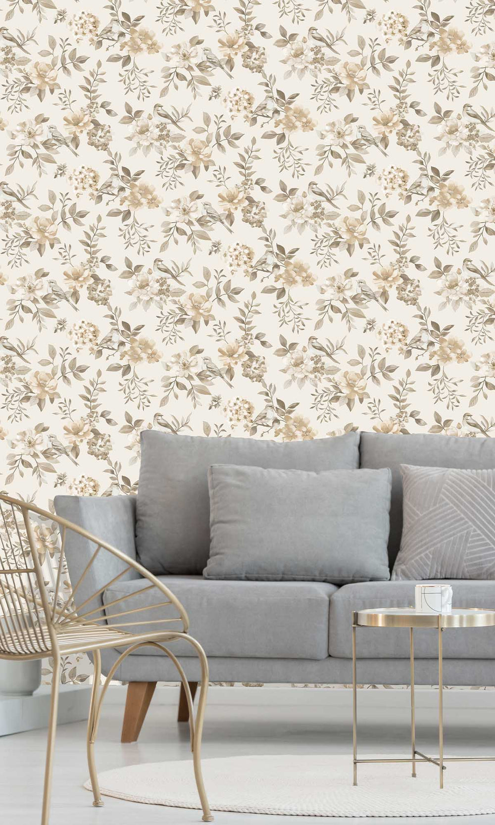 Neutral Birds in a Garden Wallpaper R10068