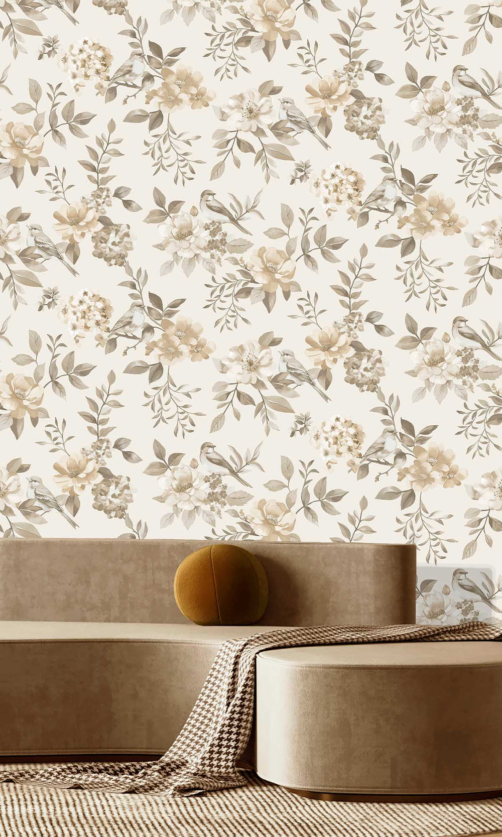 Neutral Birds in a Garden Wallpaper R10068