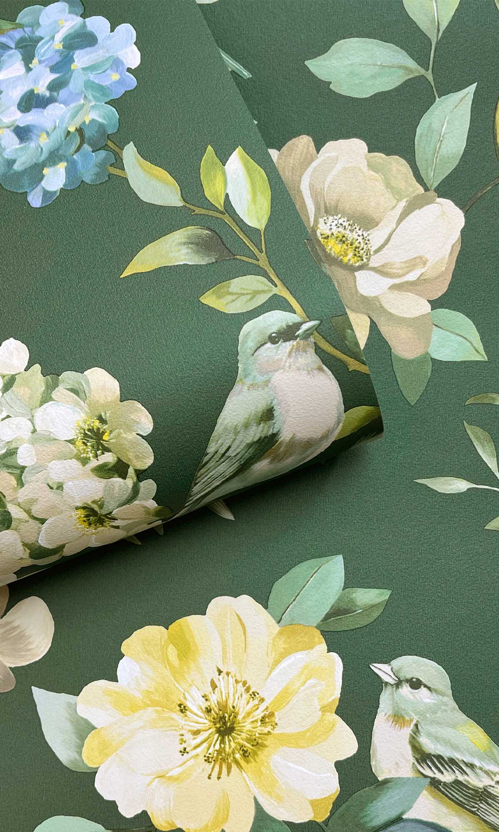 Green Birds in a Garden Wallpaper R10069