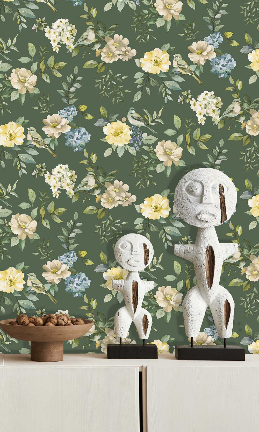 Green Birds in a Garden Wallpaper R10069