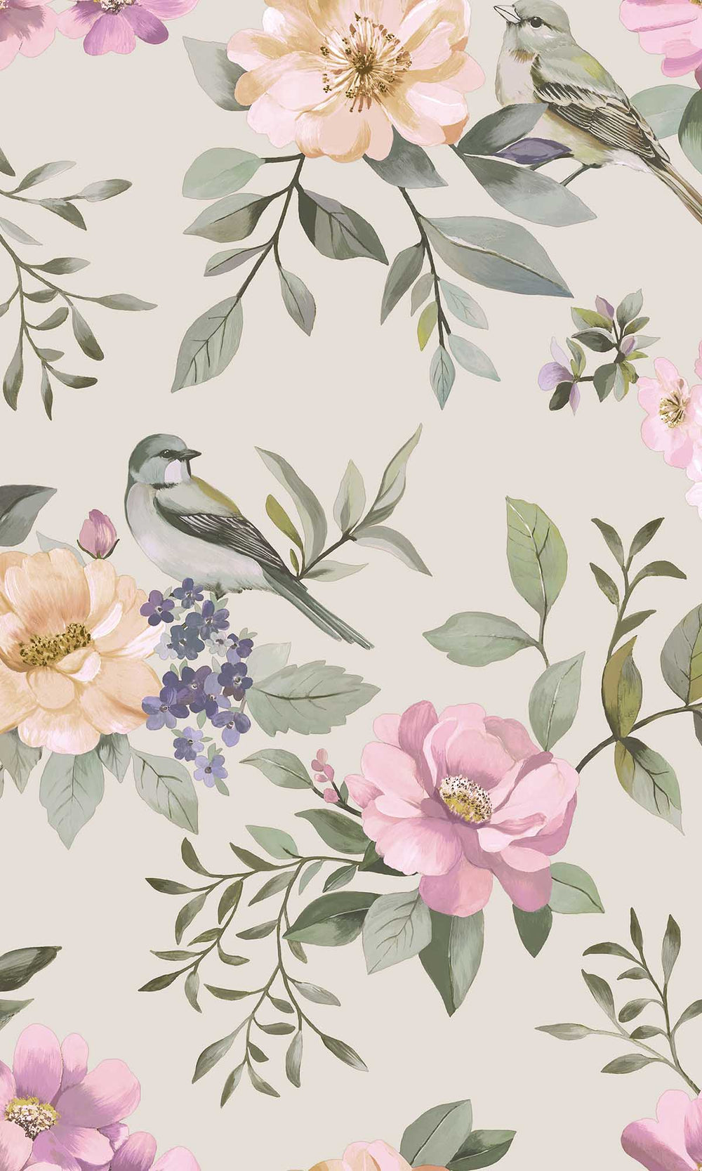 Beige/Multi Birds in a Garden Wallpaper R10070