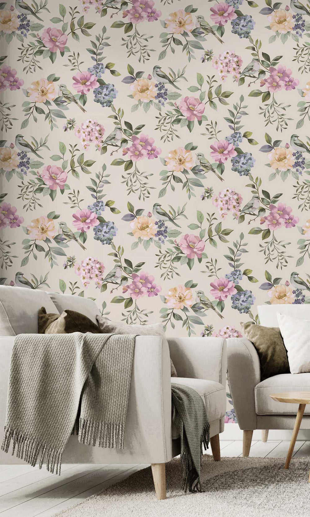 Beige/Multi Birds in a Garden Wallpaper R10070