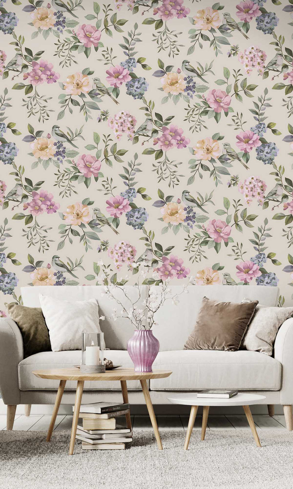 Beige/Multi Birds in a Garden Wallpaper R10070