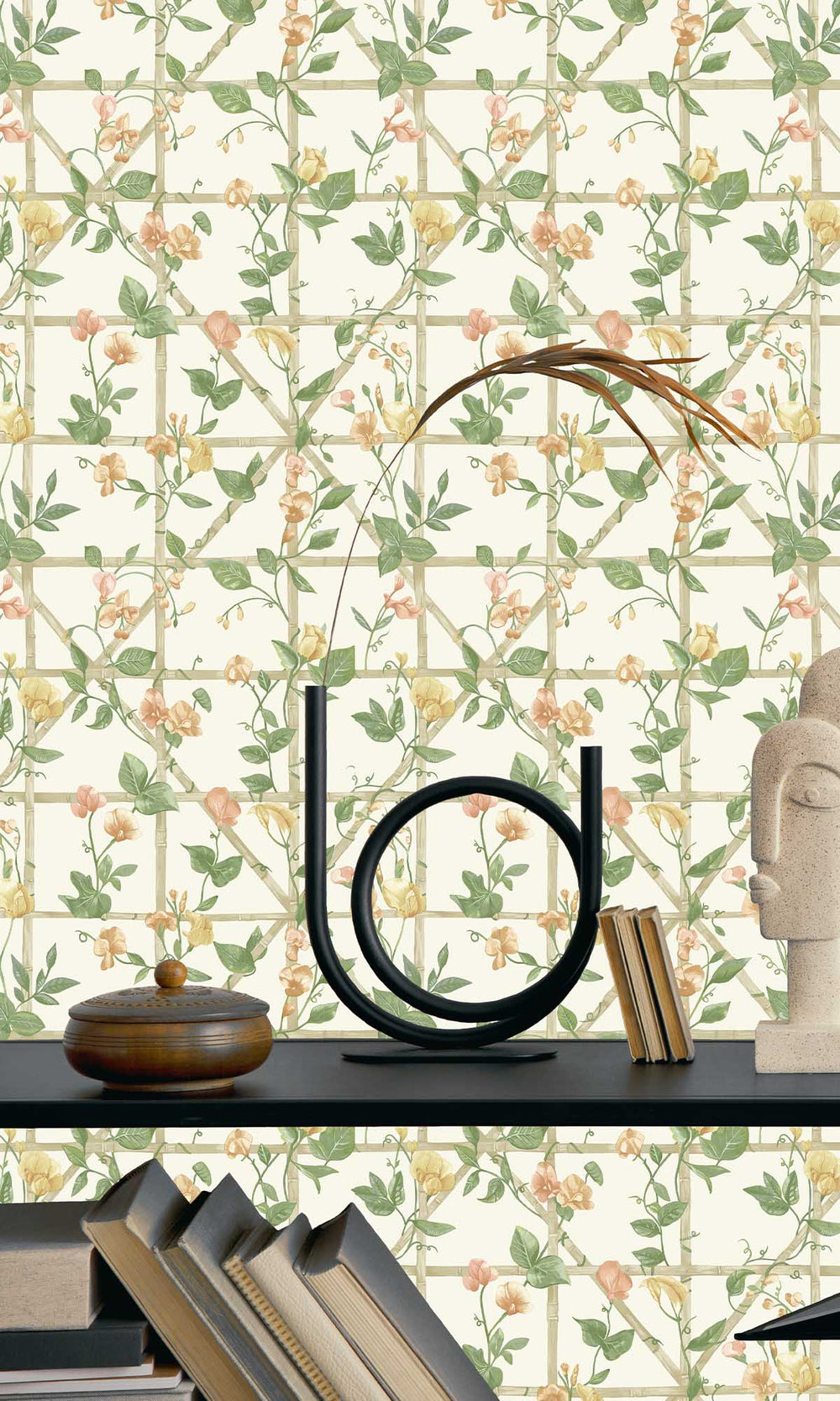 Orange Cream Trailing Floral Vines Wallpaper R10072