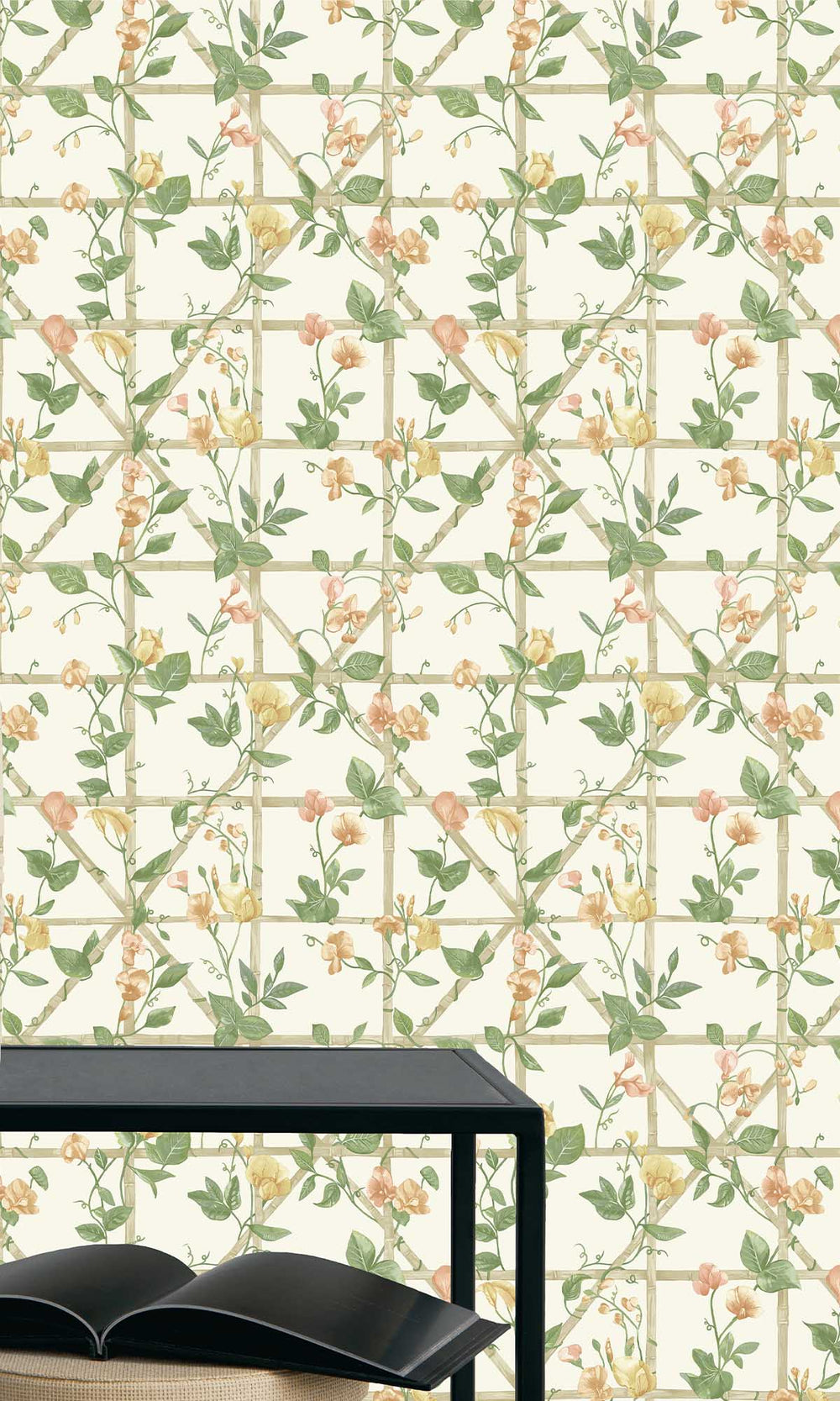 Orange Cream Trailing Floral Vines Wallpaper R10072