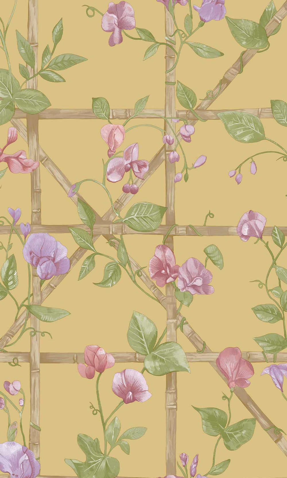 Ochre Trailing Floral Vines Wallpaper R10073