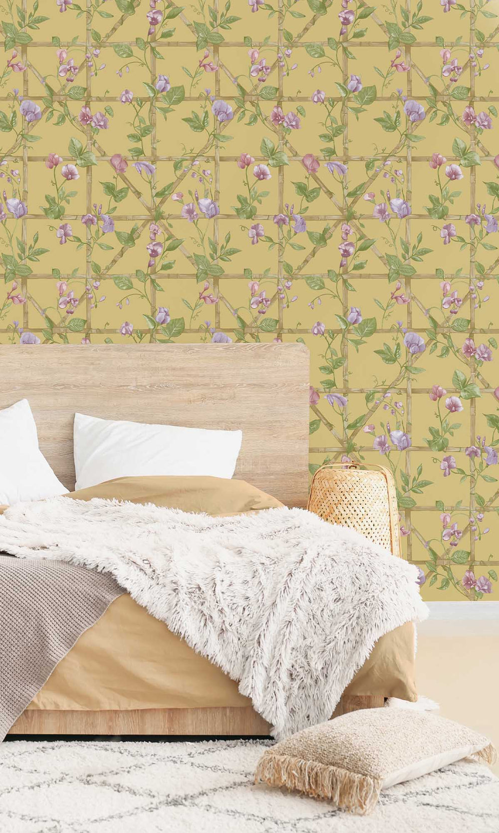Ochre Trailing Floral Vines Wallpaper R10073