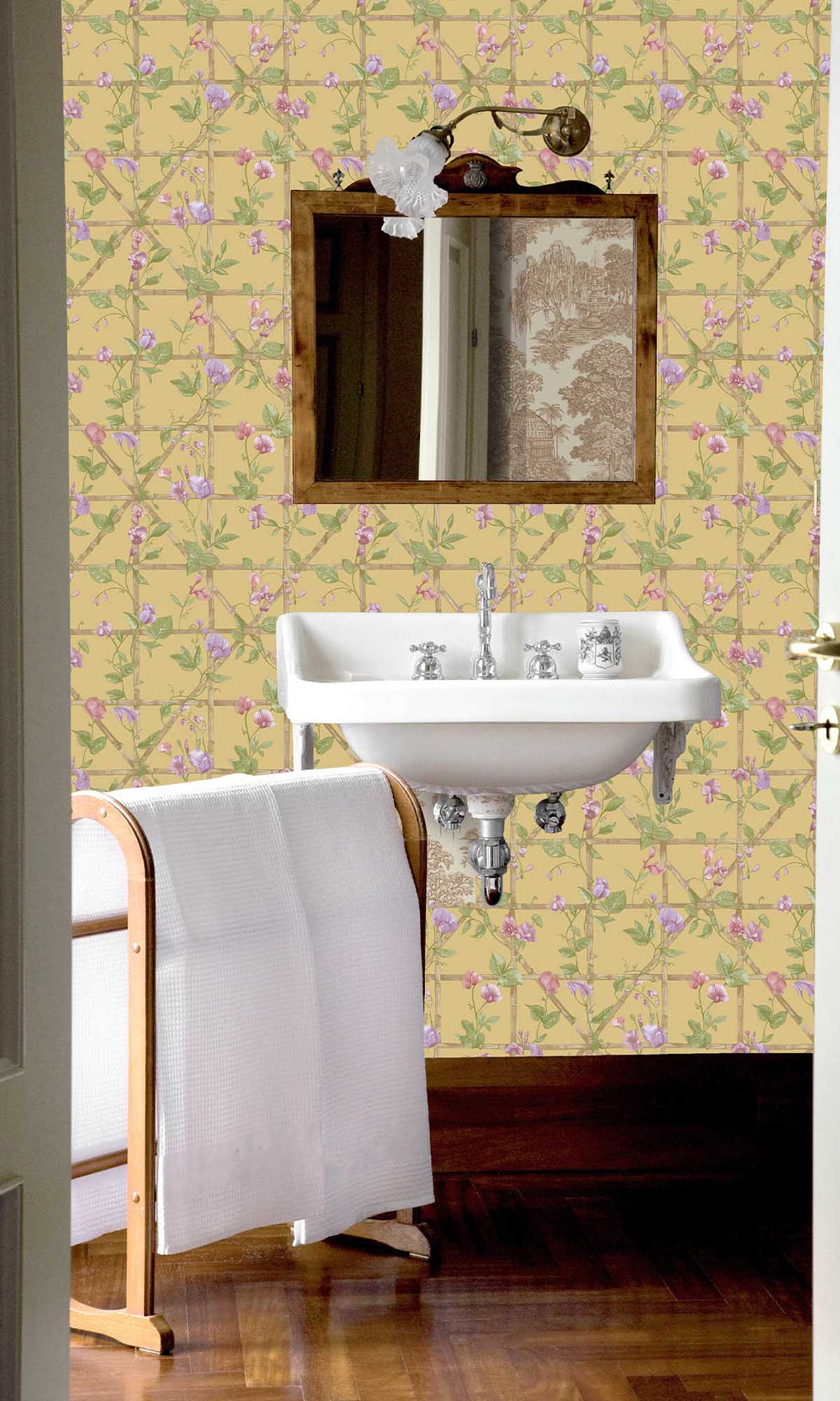 Ochre Trailing Floral Vines Wallpaper R10073