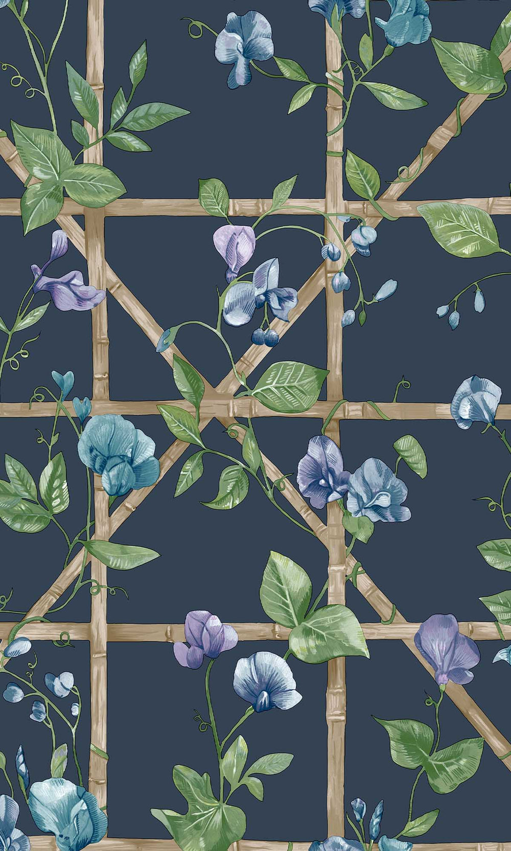 Navy Trailing Floral Vines Wallpaper R10074