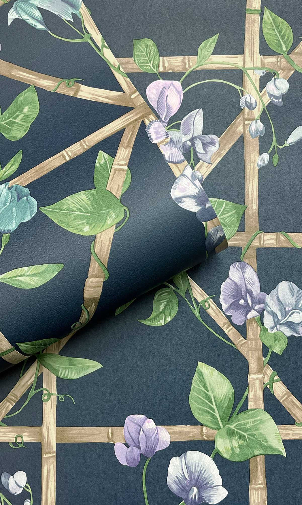 Navy Trailing Floral Vines Wallpaper R10074