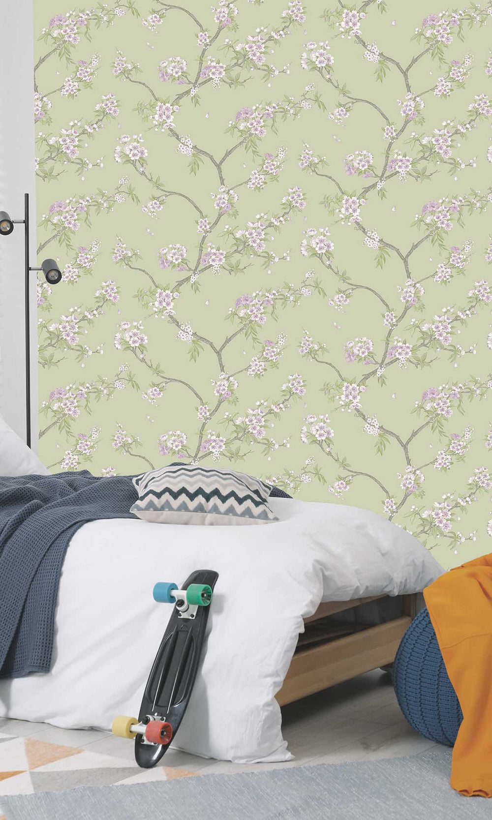 Sage Heather Blooming Cherries Wallpaper R10075