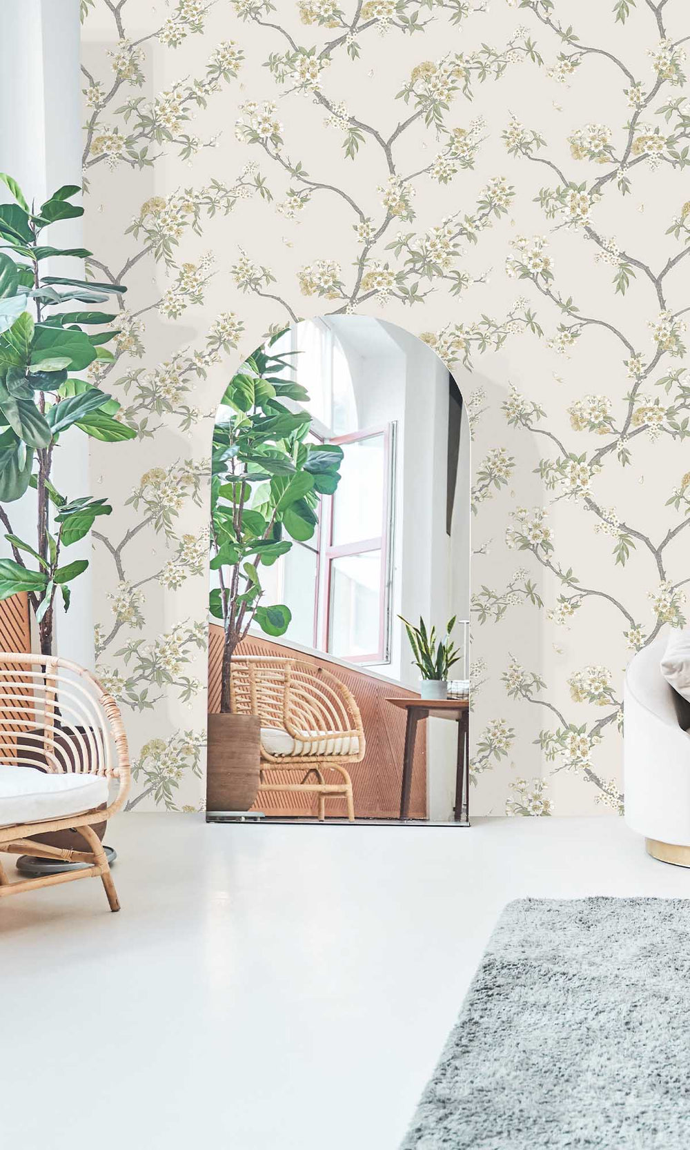 Yellow Cream Blooming Cherries Wallpaper R10076