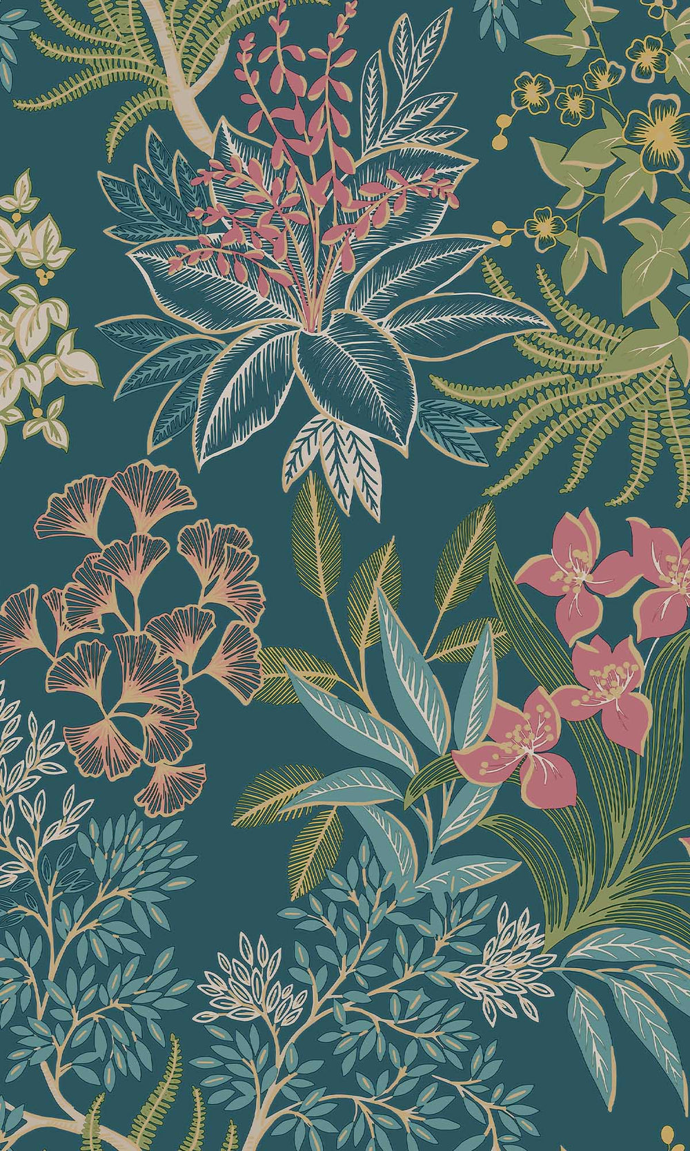 Teal Lush Foliage Wallpaper R10079